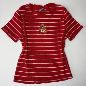 Care Bears Red White Striped Graphic Tee Youth Small Bear Patch Baby Tee